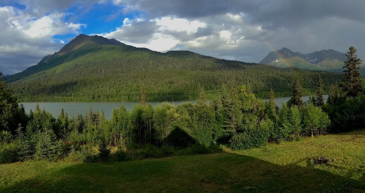 Wild Rose Chalet - Evening View From The Deck Of The Wild Rose Trail Lake And Lark And